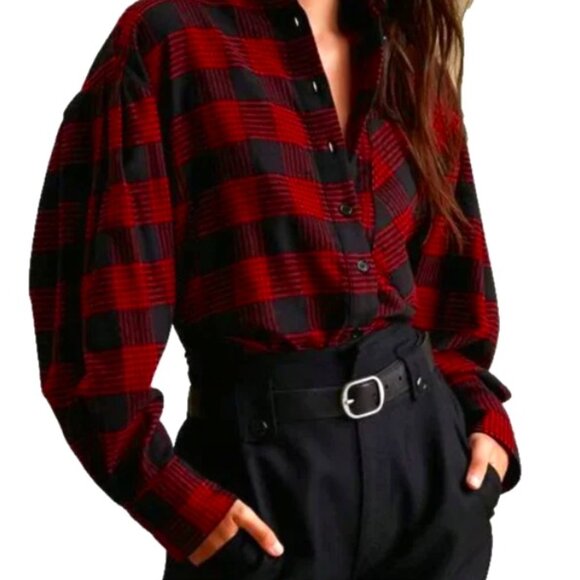 Banana Republic Red Black Plaid Long Sleeve Shirt Women Size XS NWOT - Picture 1 of 1